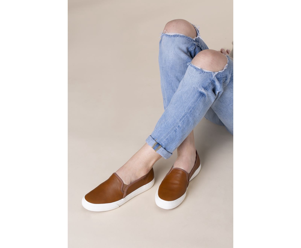 Slip On Γυναικεια - Keds Double Decker Δερματινα - Καφε - RKFVD4392